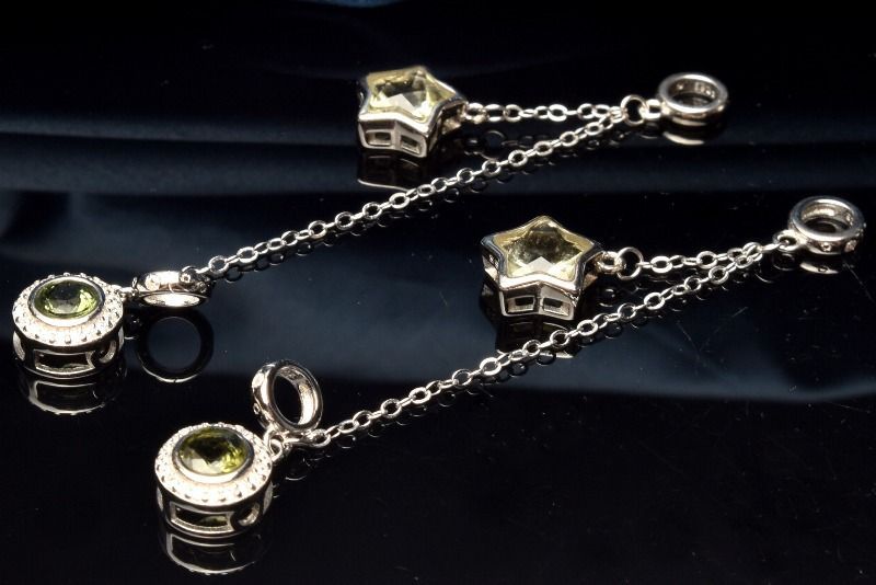 シルバー925◇宝石質 モルダバイト＆リビアングラス 5-8.5mm スター