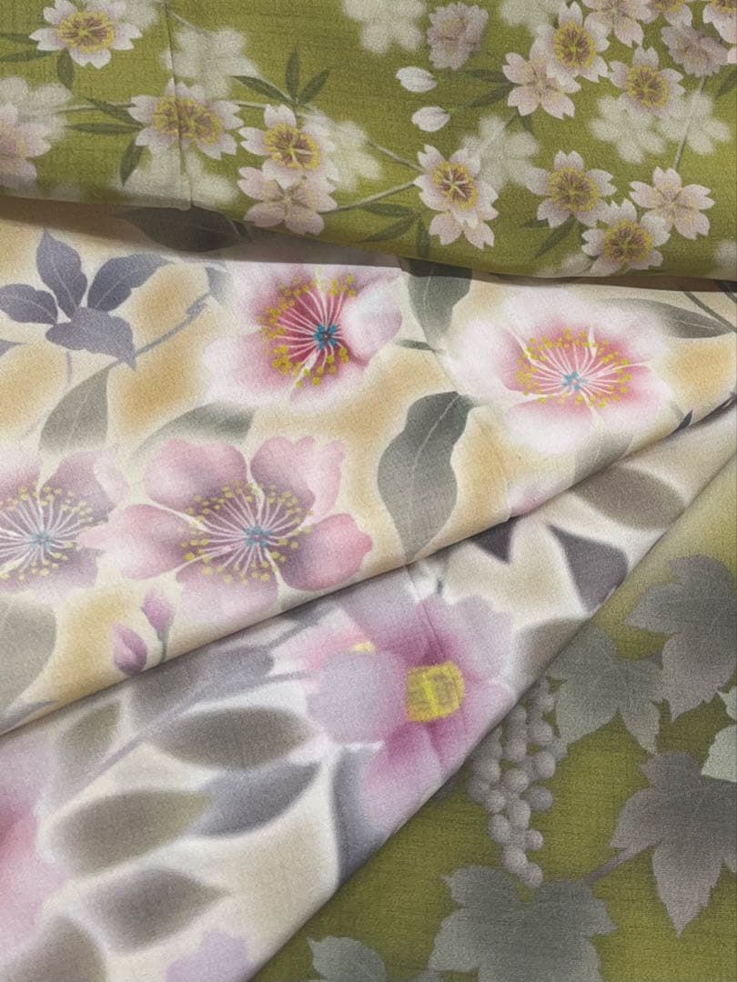 訪問着 総柄 四季草花 葡萄 椿 桜 撫子 正絹 躾糸付き X498 - メルカリ