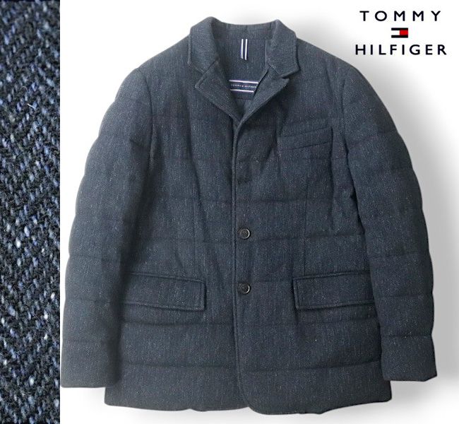 極美品 TOMMY HILFIGER トミーヒルフィガー インディゴ ヘリンボーン ツイードウール ダウンジャケット 藍紺 XL【参考価格￥49，500-】
