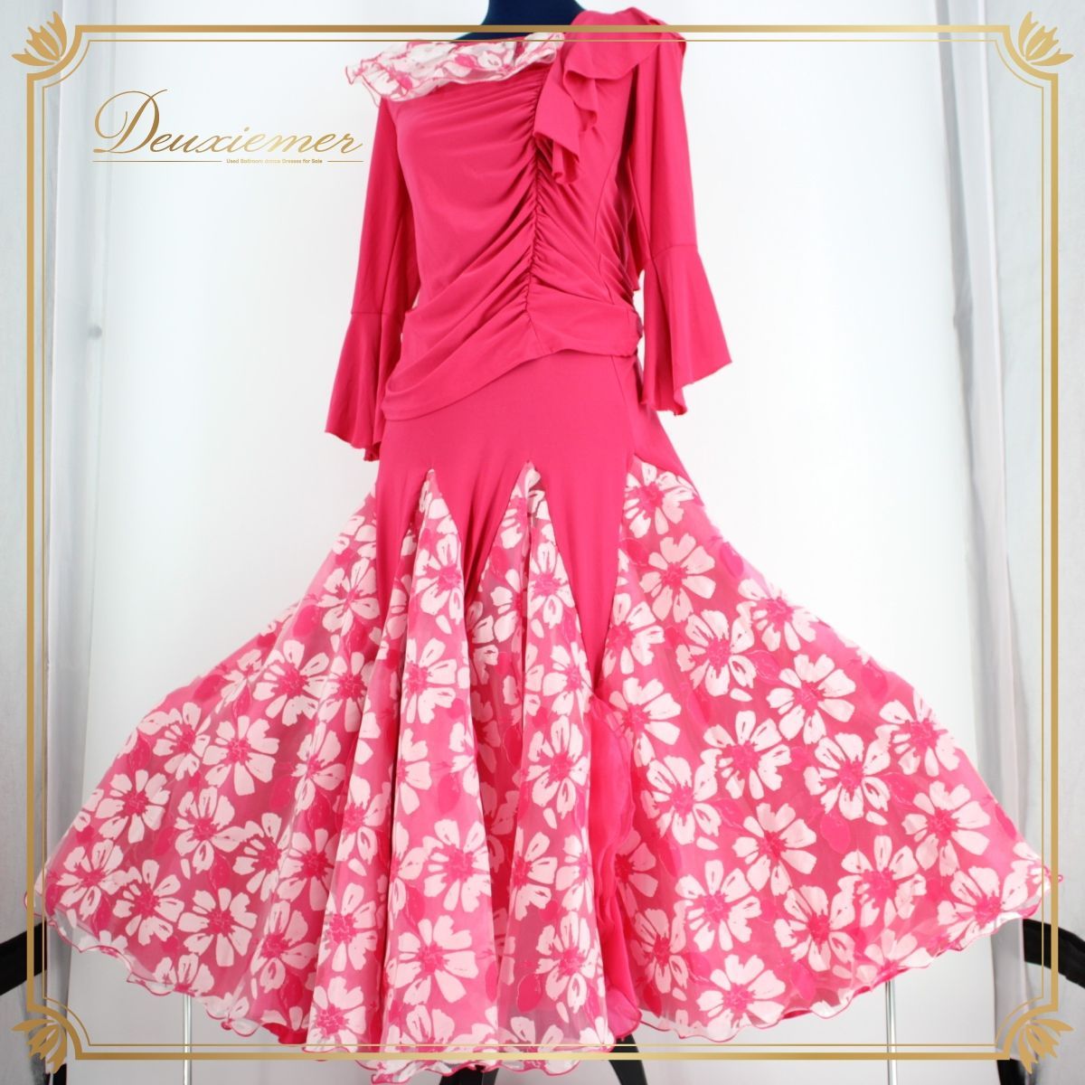 社交ダンス練習着パーティ。Chacottのピンクエレガントギャザー