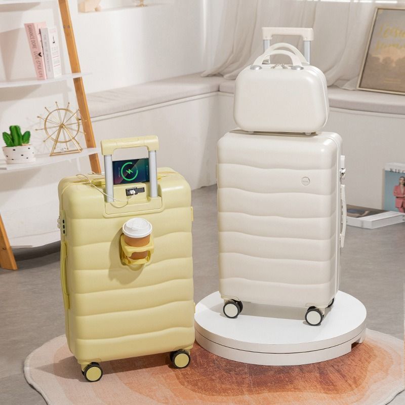 サブバック付きスーツケース 18インチ 1~2泊 キャンディ 人気 カップホルダー レモンイエロー ピンク ミントグリーン 多機能 男性用