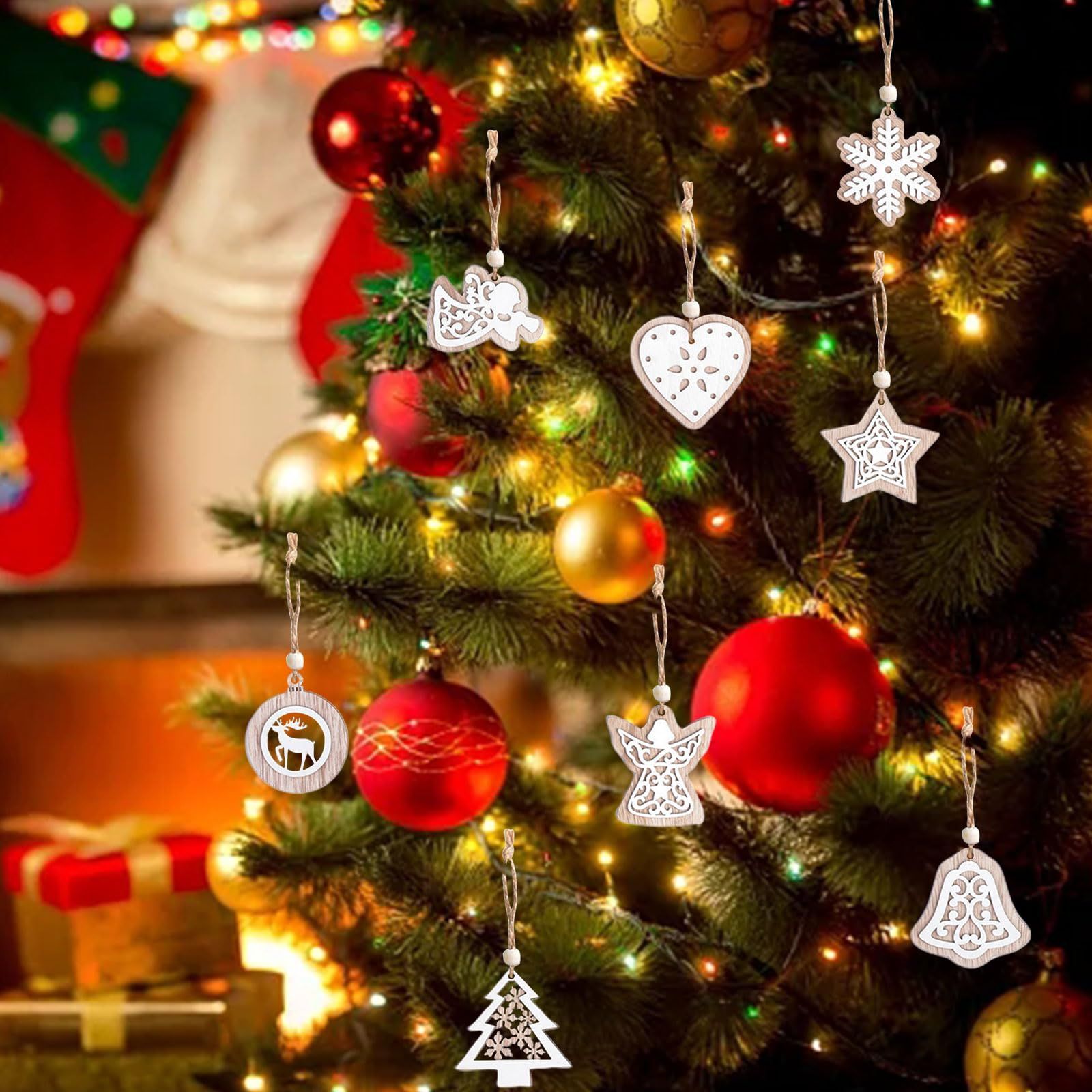 迅速発送】クリスマス オーナメント 木製 8枚 クリスマスツリー 飾り