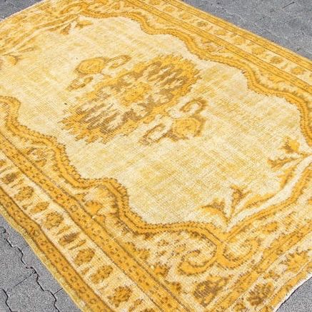 トルコヴィンテージラグ イエロー メダリオン トルコラグ