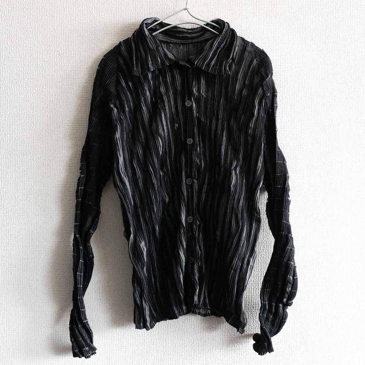 美品】ISSEY MIYAKE【プリーツ ブラウス】ブラック イッセイミヤケ 