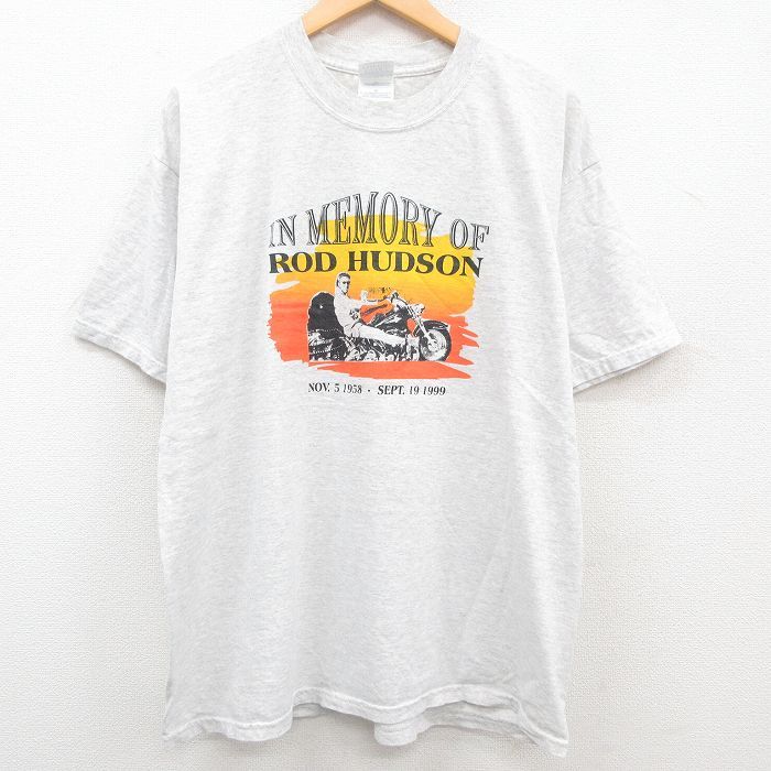 XL/古着 半袖 ビンテージ Tシャツ メンズ 90s ロックハイドン バイク 大きいサイズ クルーネック 薄グレー 霜降り spe 23jul01 中古