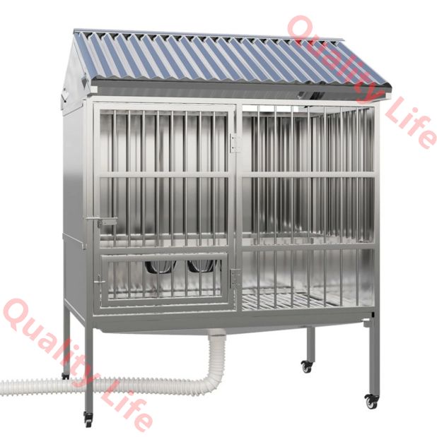 犬用ケージ ステンレス製 屋外用 中型犬 大型犬用ケージ 屋根付き キャスター付き ドッグハウス 防雨 日焼け防止 耐腐食性 錆びにくい 犬小屋 ペットケージ 補強パイプ 脱走防止 組立簡単 移動便利 頑丈 お手入れ簡単 80 52 115CM