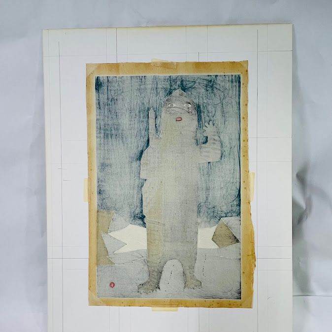 中古】木版画 畦地梅太郎 「雪渓に立つ」サインありインテックス