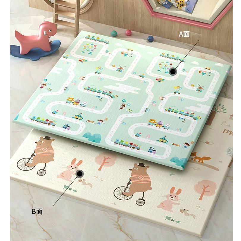 大判 2cm 厚 防水 ベビーマット 図形認知 プレイマット 200x180cm 両面式 赤ちゃん キッズ 子供 可愛い 遊びマット