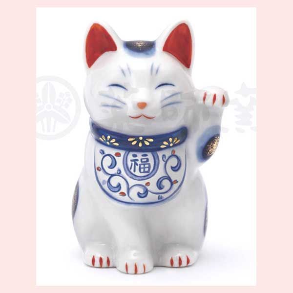 染錦唐草　招き猫（左手上げ・小）　7849　※陶器，まねき猫，縁起物，和，民芸品，工芸品，日本，レトロモダン，かわいい，可愛い，キャット，ねこ，置物，定番，高級感，高品質，シン