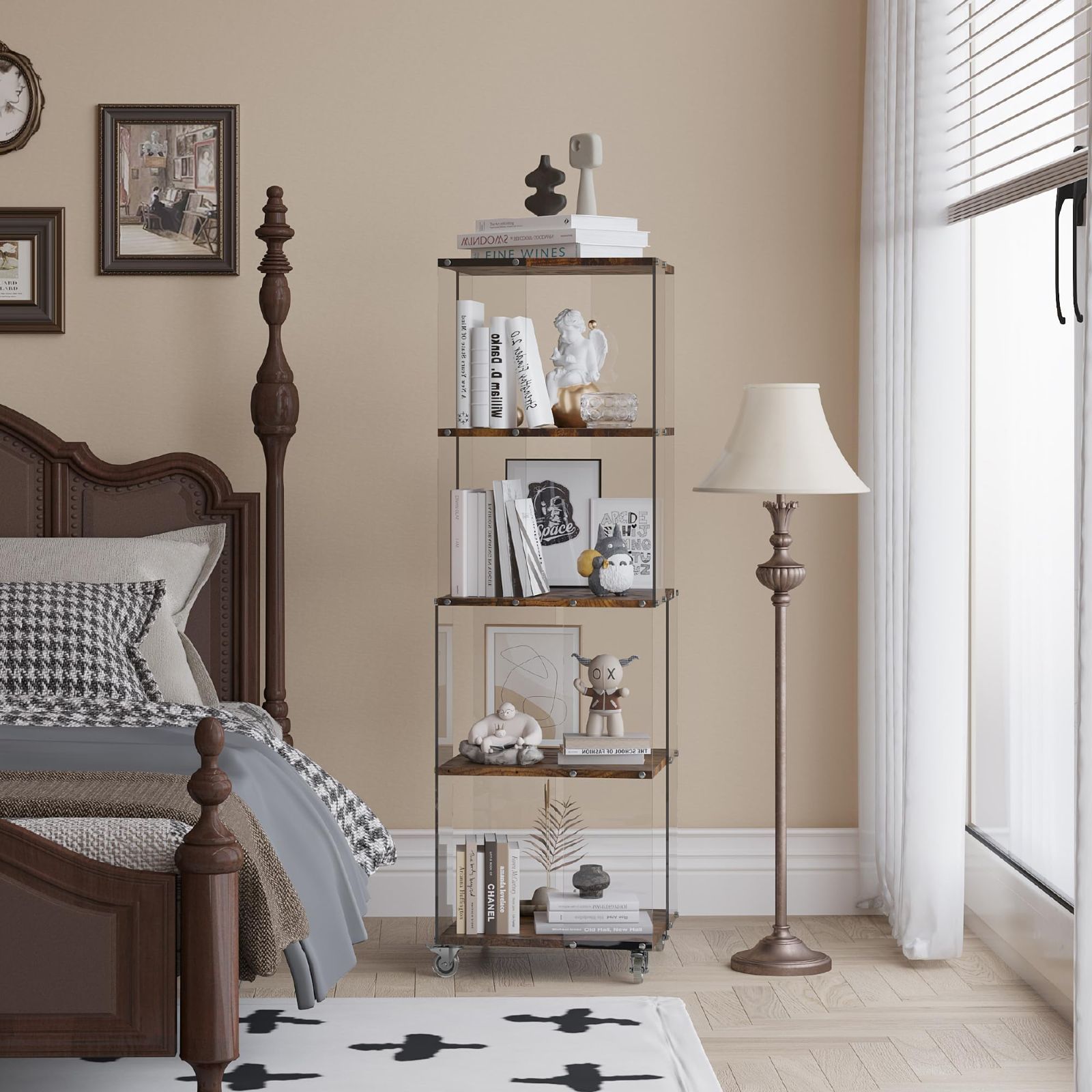 アクリル製　キャスター付き　ショーケース 棚 アクリル製キャスター付きショーケース 棚ガラス棚板1枚付き