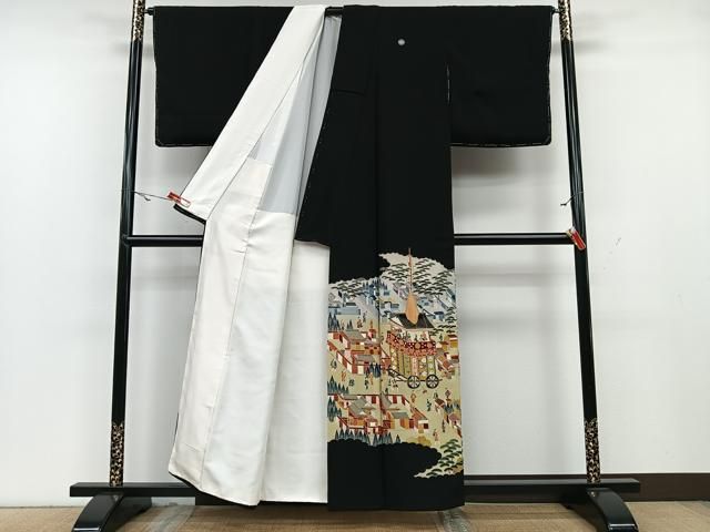 ゆりのはな　未使用品　黒留袖　京友禅金彩ボカシ　作家物　松竹梅に風景画　C702 最高峰】【未使用品】十日町友禅作家【阿部佳雪】暈し染め 兼六