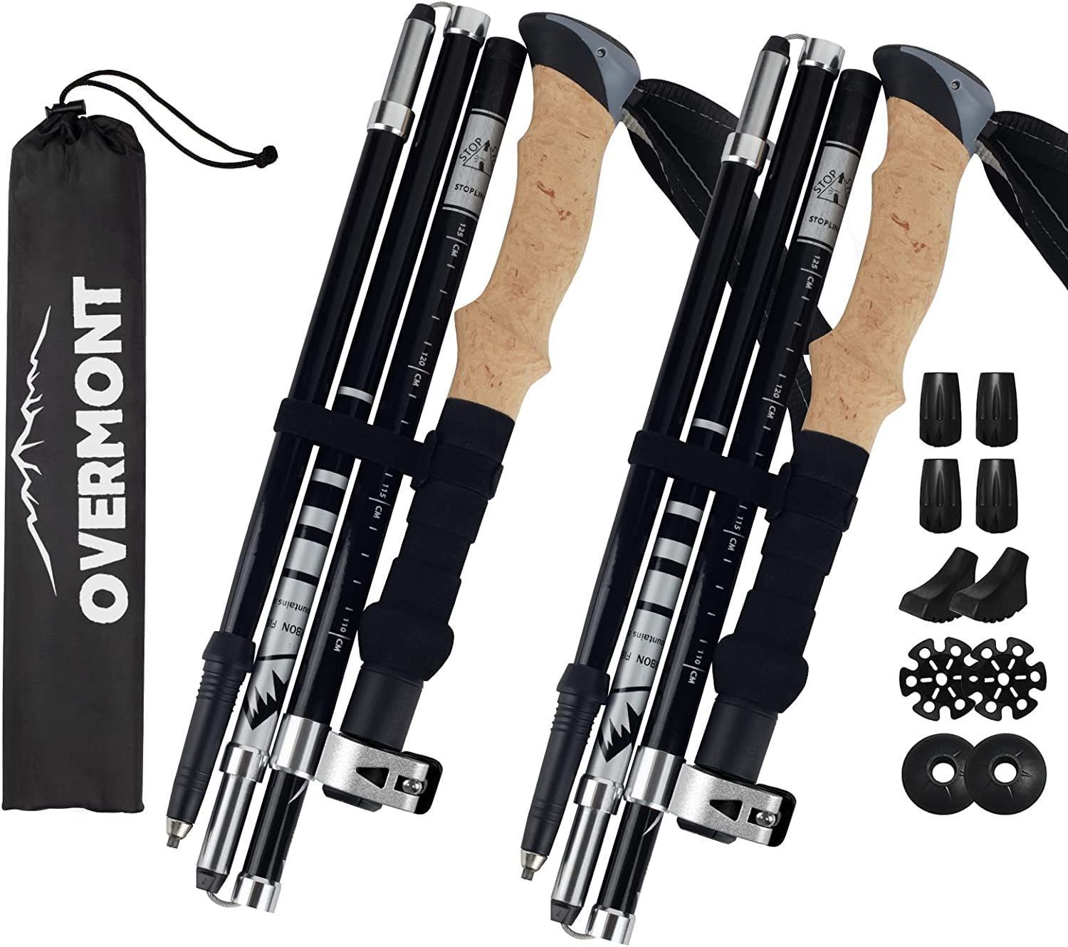 218g 超軽量 105-125伸縮 レッキングステッキ 2本セット 超軽量 2本セット 登山杖 登山用ストック カーボン カーボン A7075アルミ製 ステッキ ウォーキングポール トレッキングポール 航空品質ポール Overmont 日本
