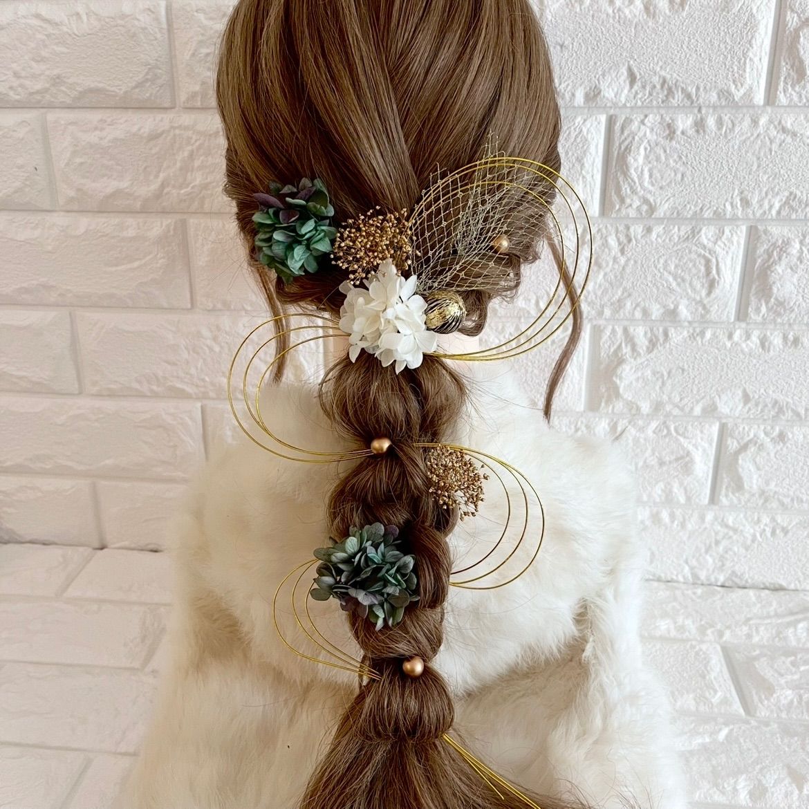 ナチュラルグリーン♡金箔付♡髪飾り ヘッドドレス 前撮り 成人式 卒業式
