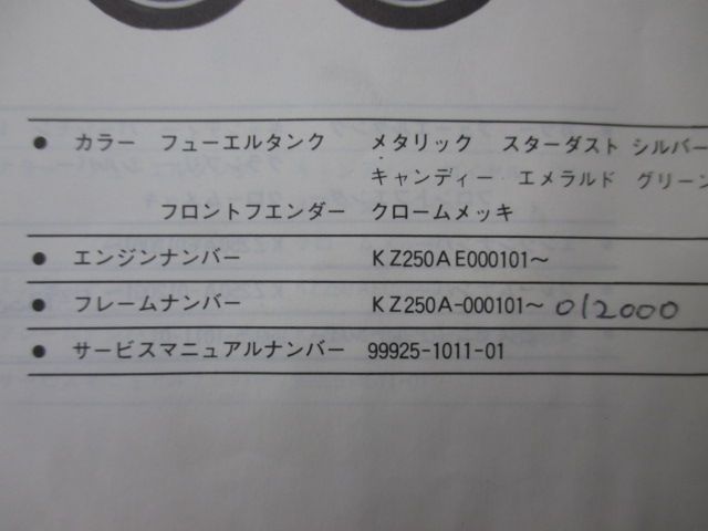 Z250FT パーツリスト カワサキ 正規 中古 バイク 整備書 KZ250AE Z250