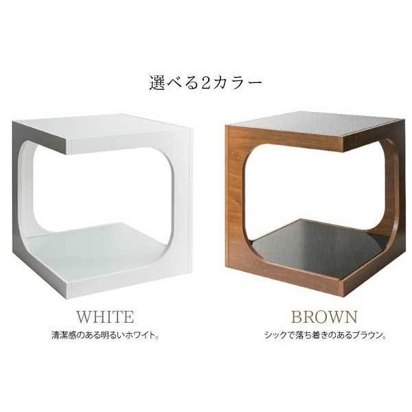 サイドテーブル（W40×D40×H45cm）／ブラウン ◎ガラス天板サイド