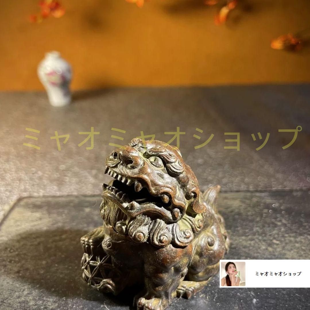 銅製 獅子踏毬瑞獣香炉 禅意薫炉 茶道具 香道具 装飾品 工芸品