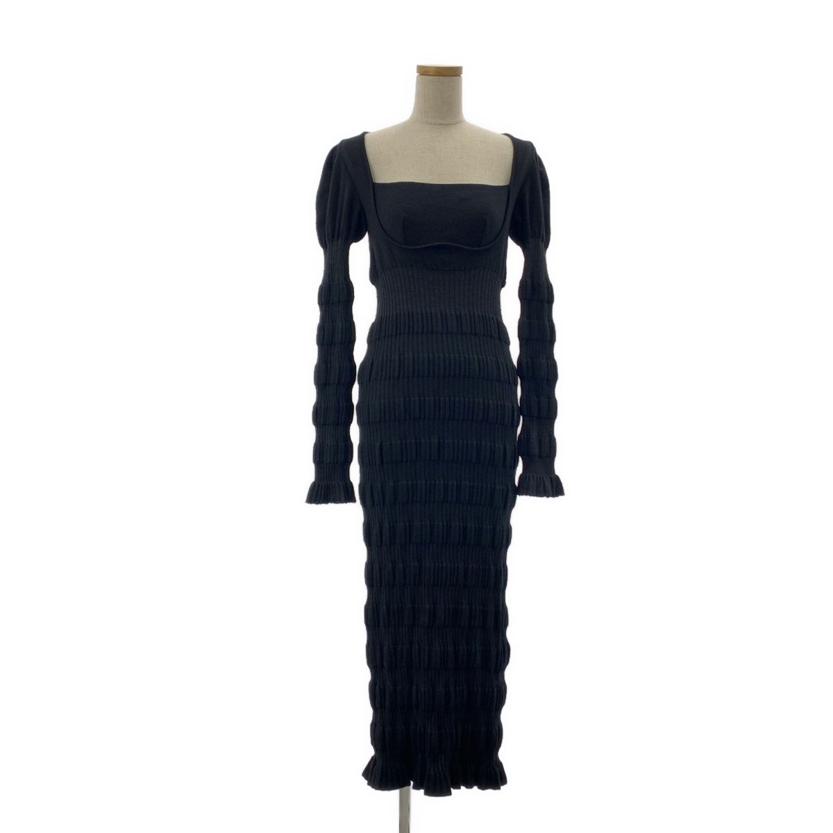 FETICO | フェティコ | 2025AW | STRIPE RIB KNIT DRESS リブ ニット ワンピース | F | ブラック | レディース