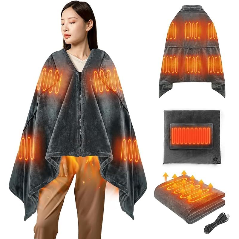 電気毛布 電気ひざ掛け Intime 電気ブランケット 大判サイズ 160*80cm 9箇所発熱エリア 速暖 3段階温度調節 着る電気毛布 フランネル素材 ファスナー式 肩掛け毛布 電気敷き毛布 USB給電式 軽量 省エネ 洗濯機丸洗い USB電気ブランケ 0