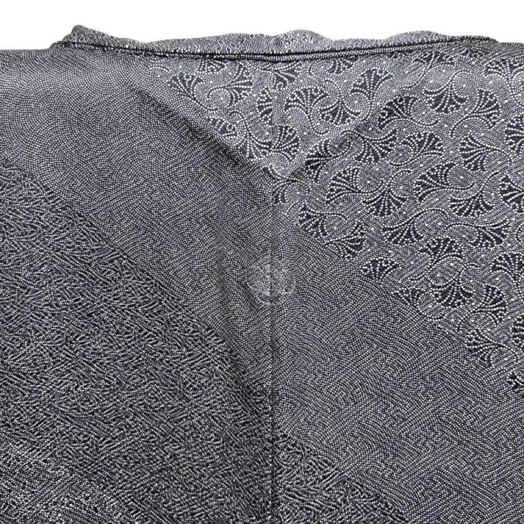 未着用　小紋　江戸小紋　紗綾形　縞　モノトーン　銀杏　鮫小紋　着物　102b d 未着用 小紋 江戸小紋 紗綾形 縞 モノトーン 銀杏 鮫小紋 着物