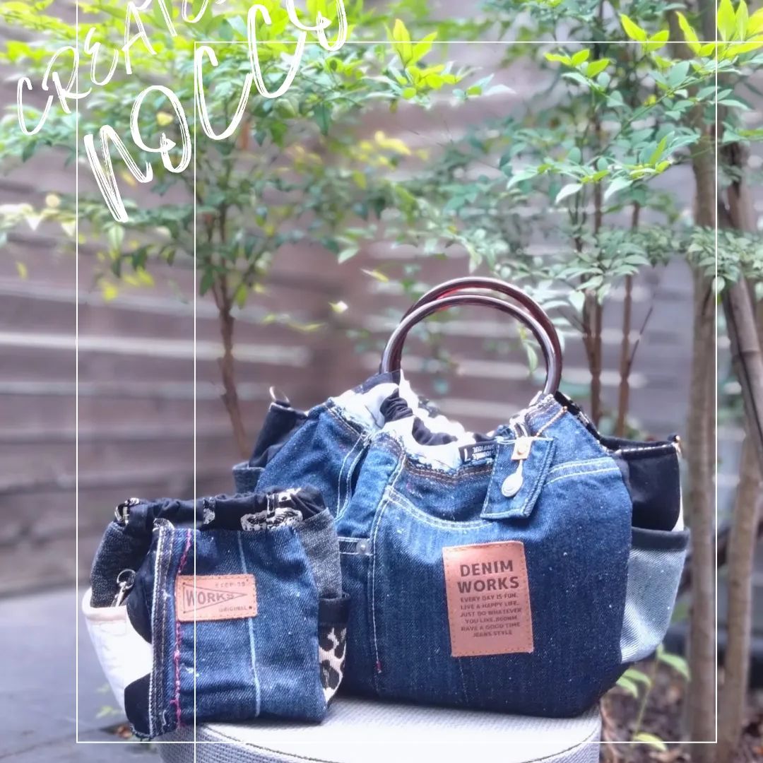 №761【DENIM✖️Ringhandle BAG❤️】お揃いポーチ付き♫デニム