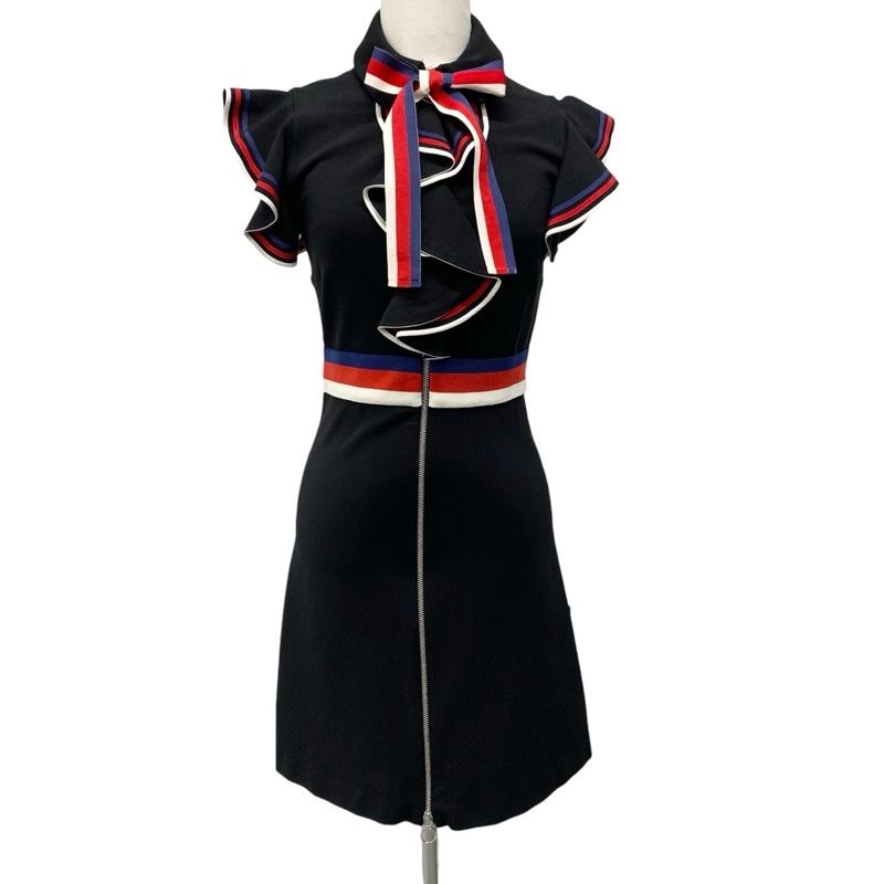 グッチ GUCCI ワンピース レーヨン ブラック フリル ノースリーブ