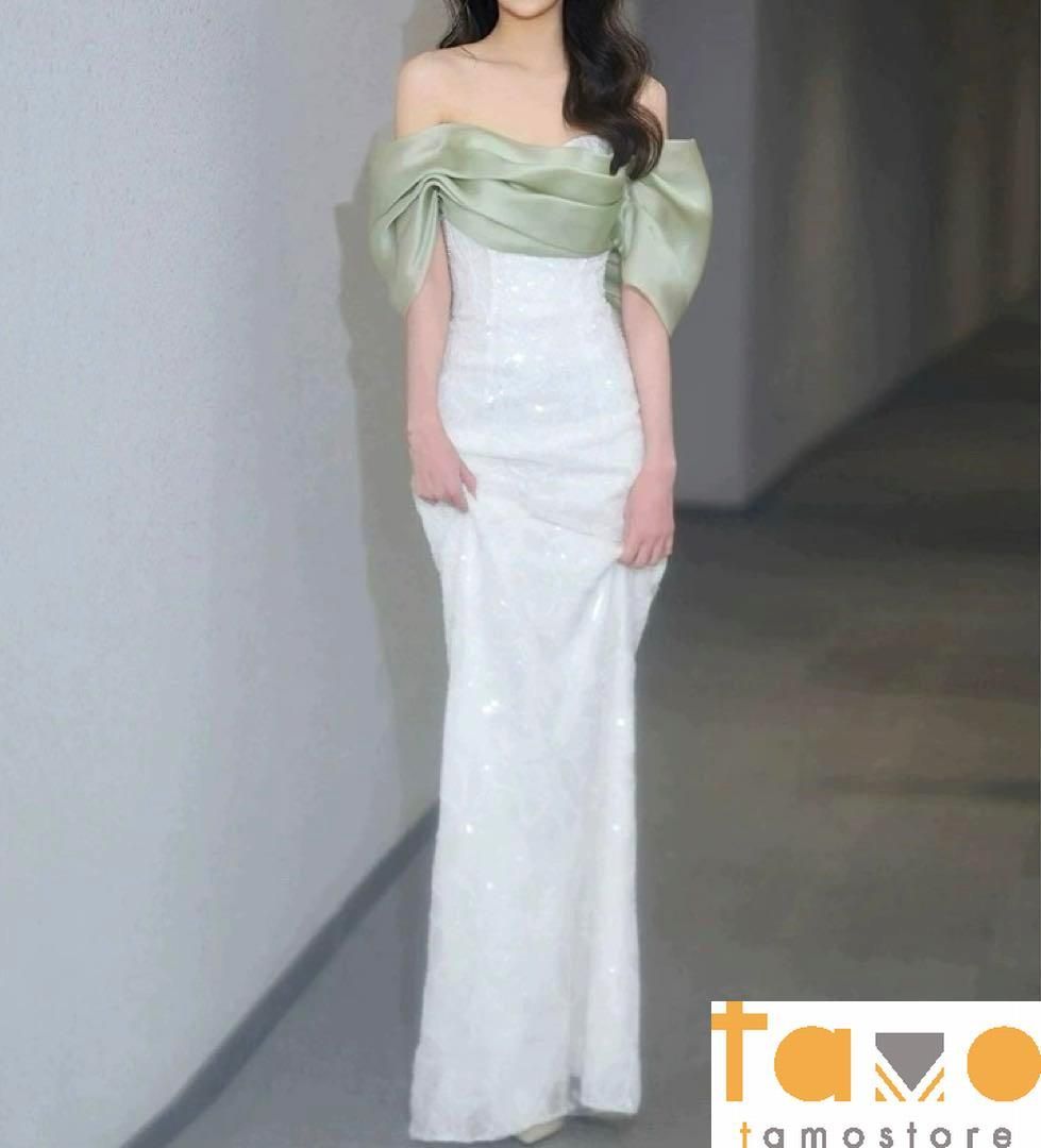 バイカラーがオシャレなスパンコールロングイブニングドレス バイカラーがオシャレなスパンコールロングイブニングドレス