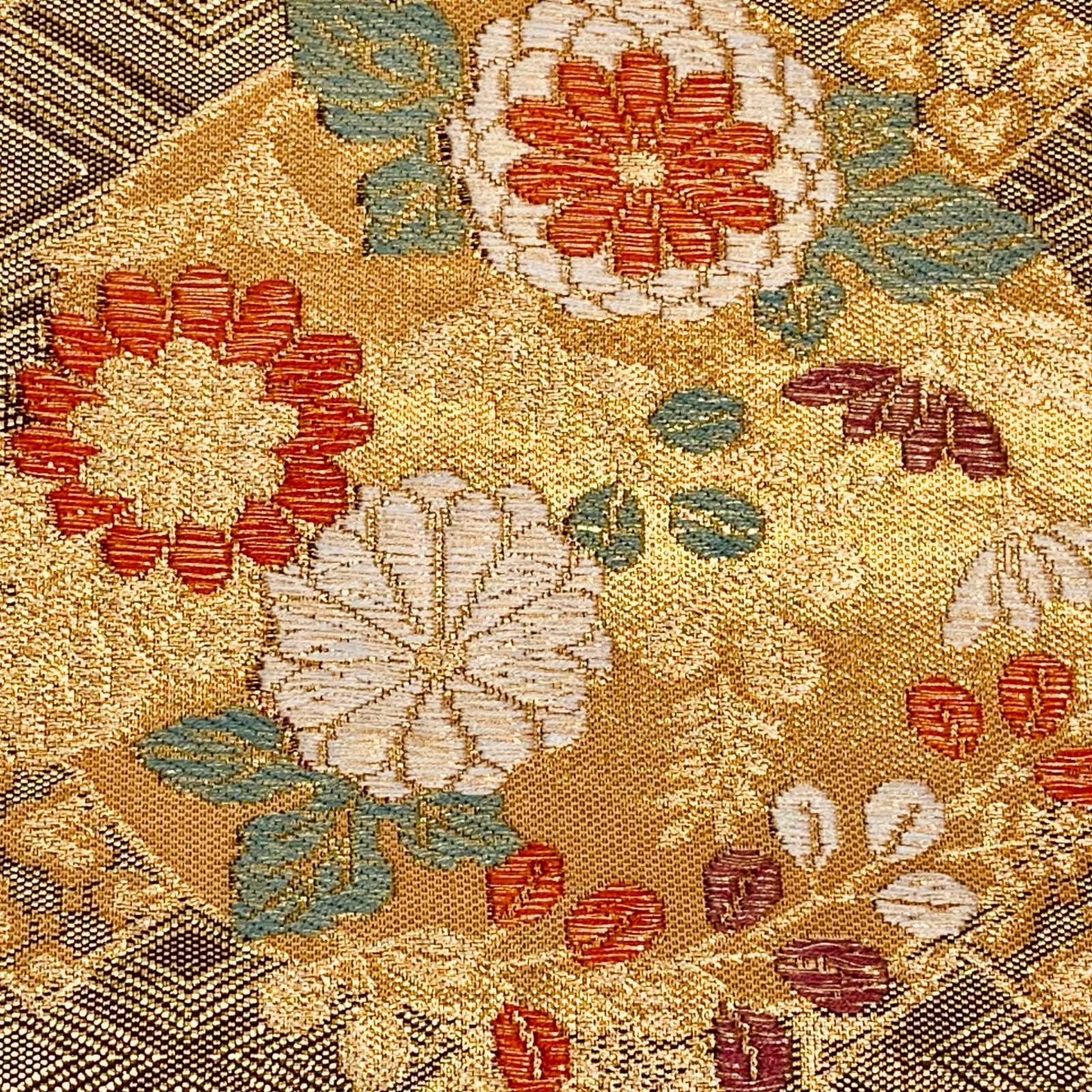 和装 袋帯 六通柄 ゴールド 刺しゅう 鳳凰 お花柄 長さ 約424㎝ USED