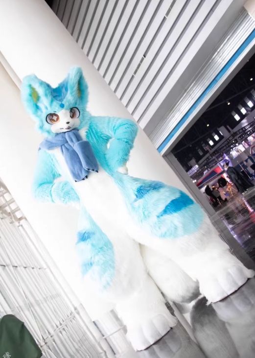 着ぐるみ ケモノ体 フルスーツ セット NO.37 ミントブルー 全身 尻尾 ケモノ ファースーツ ぬいぐるみ コスプレ コスチューム