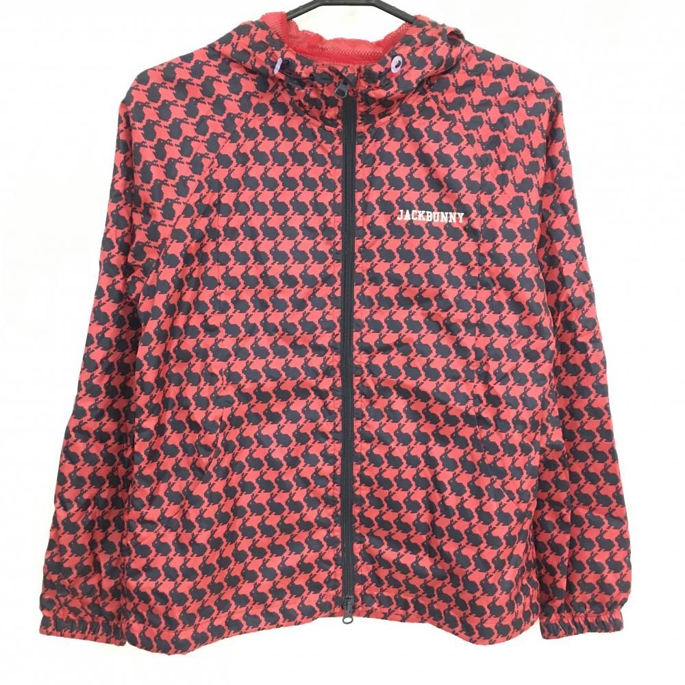 ジャックバニー ジップパーカー ピンクレッド系×黒 ウサギ柄 裏メッシュ ジャケット レディース 1 M ゴルフウェア Jack Bunny