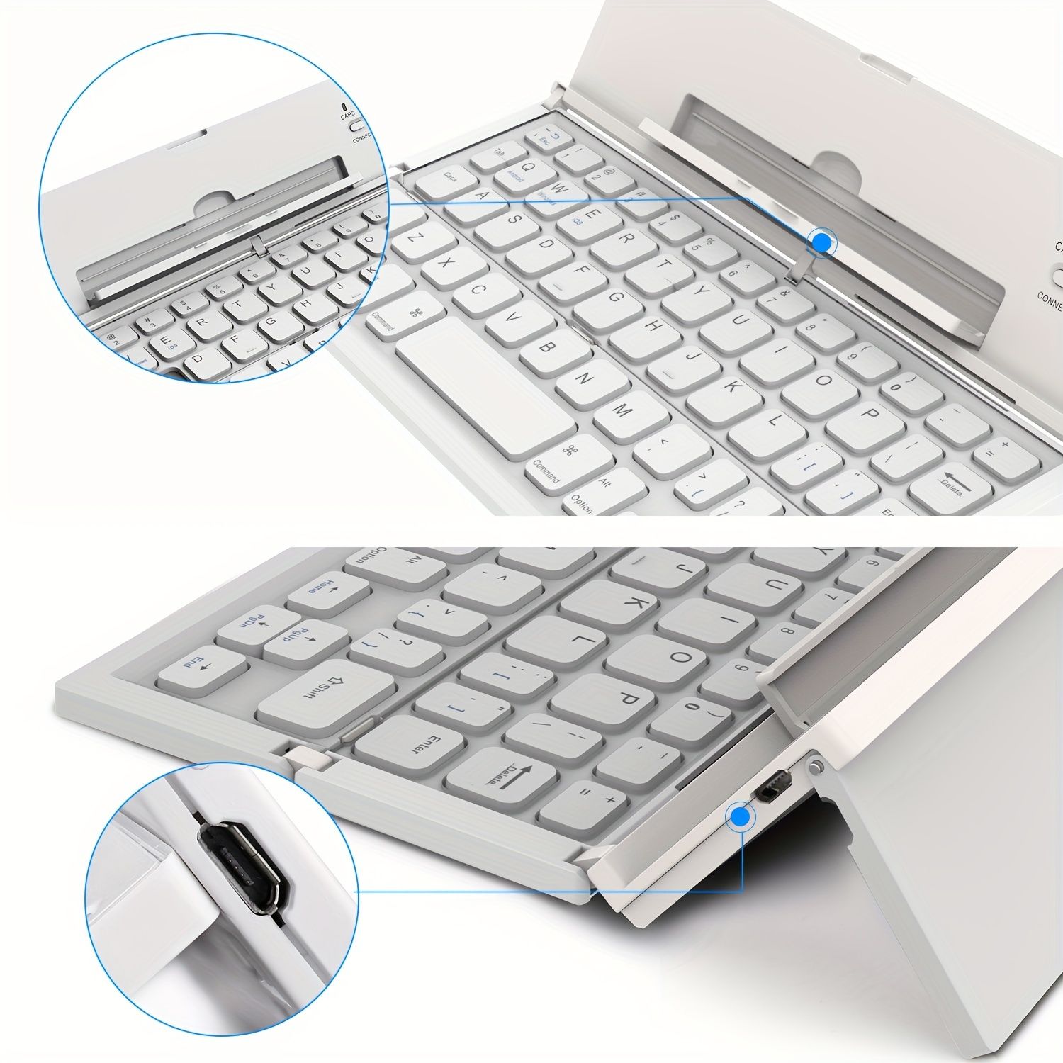 BATTOP 折りたたみ式ワイヤレスキーボード スタンド付き - iPad、Android、Windows 10デバイス用ポータブルワイヤレスキーボード、充電式、コンパクトデザイン、USB充電、Type-C対応、ワイヤレス接続 | モダンアクセサリー | コ