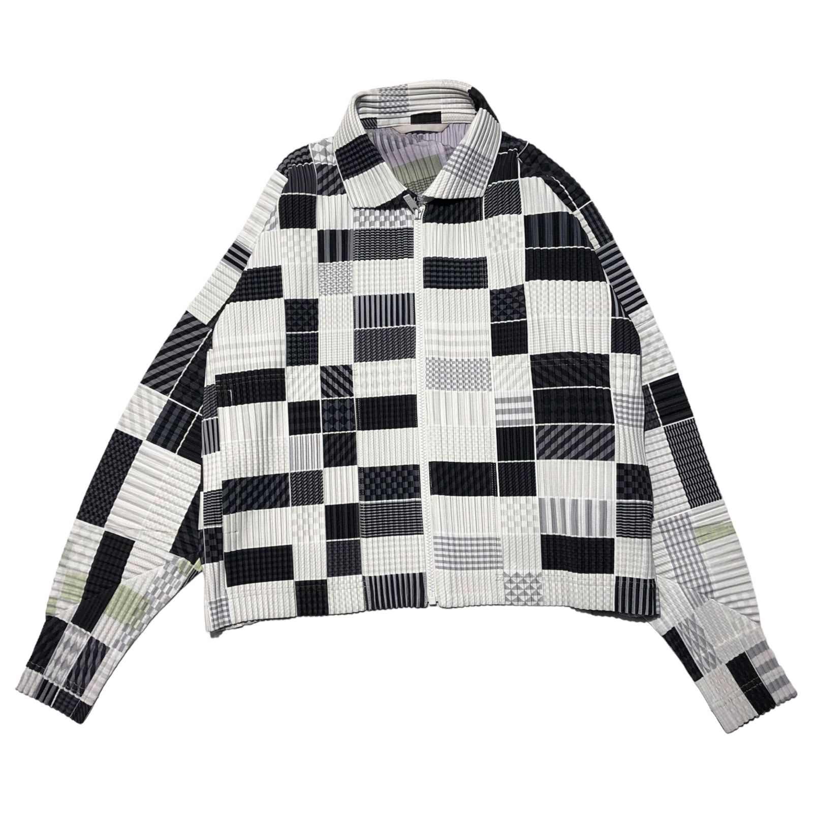 HOMME PLISSE ISSEY MIYAKE(オムプリッセイッセイミヤケ) 21SS Random check pleat zip-up jacket  ランダム チェック プリーツ ジップアップ ジャケット HP11-JL228-96 ライトグレー