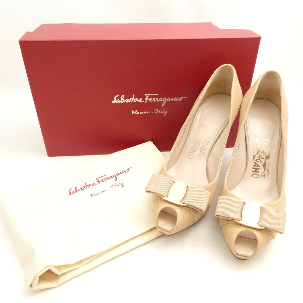 Salvatore Ferragamo フェラガモ GILIA 100 パンプス 5.5 スエード KID レザー ヴァラリボン ハイヒール レディース AY6899