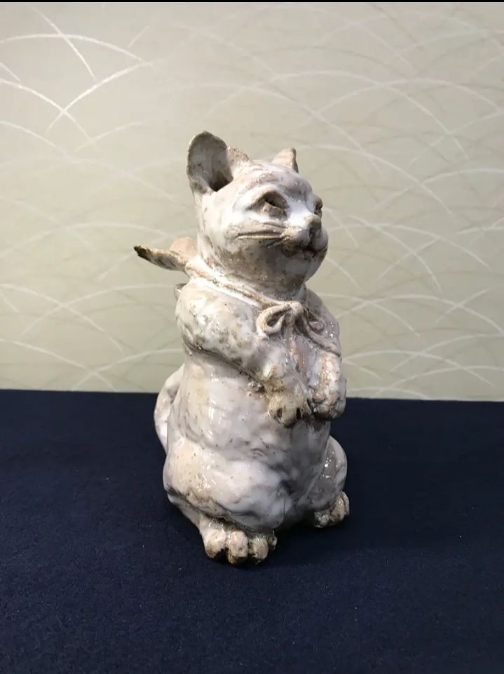 オブジェ陶「猫」 小久保凌雲作 萩焼 高さ25cm 猫の置物-