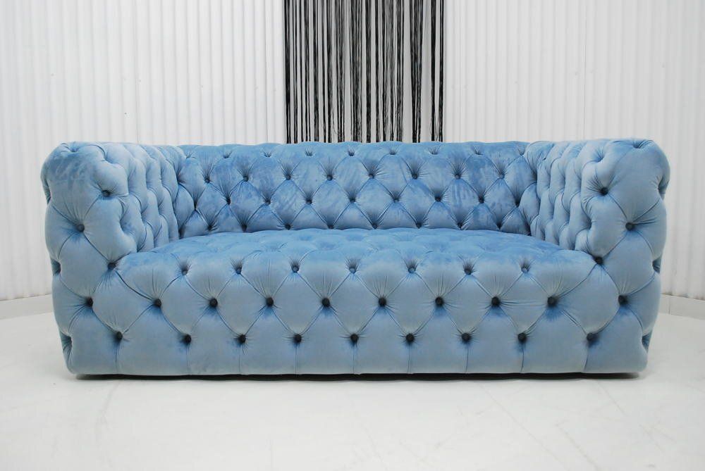 アウトレット 現品限り 入荷 大 一部 ラグジュアリーモダン ３人掛け ソファー チェスターフィールド調 ブルーグレイ