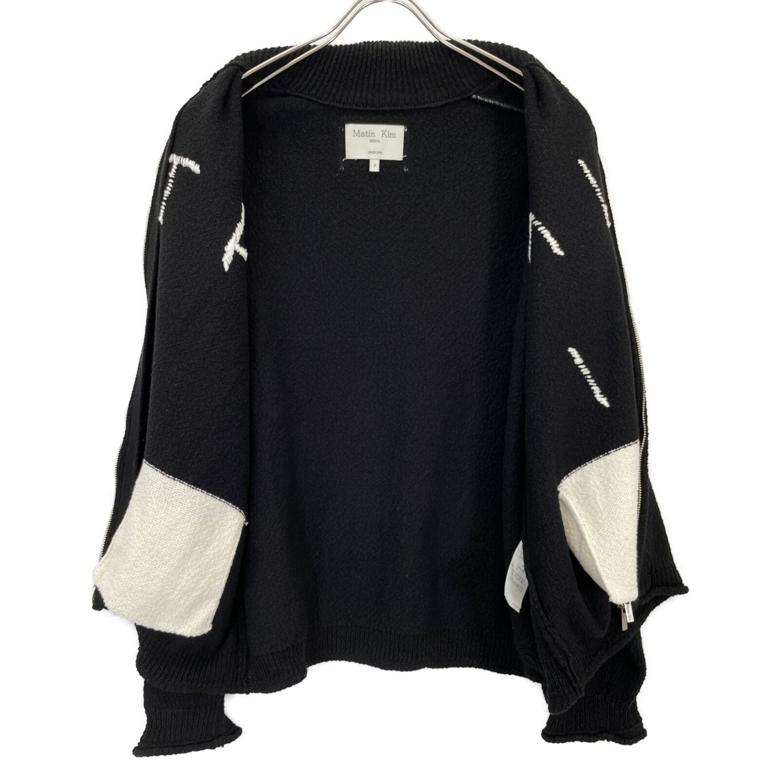 Matin Kim マーティンキム ブラック 刺繍ロゴニットジップアップ F