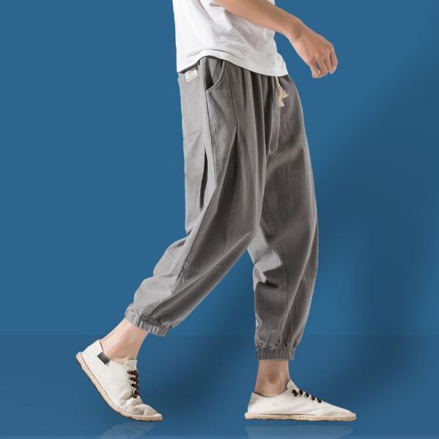 種類2：M/B：K8017-ブラック メンズ ファッション 服 男性用 オシャレ シンプル 大人 かっこいい 大きいサイズ ストリート 紳士服 クロップド パンツ 夏 薄手 リネン カジュアル 七分丈