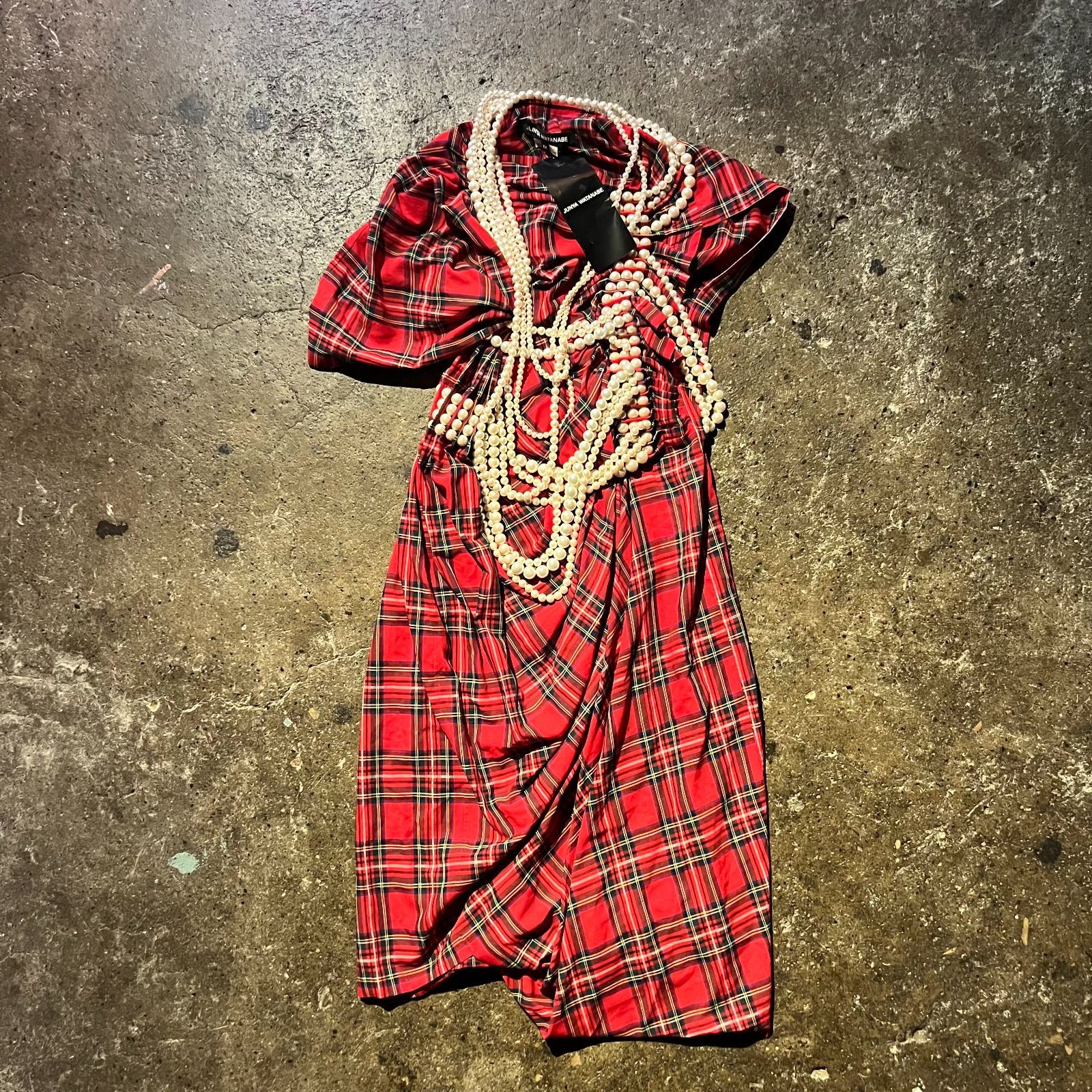 JUNYA WATANABE 23ss パール装飾変形ワンピース チェック