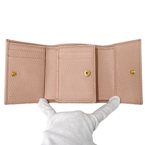 GUCCI グッチ GGマーモント 三つ折り財布 ピンクベージュ レザー