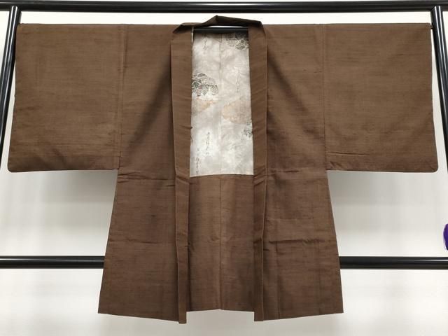 平和屋着物■極上　男性　紬　アンサンブル　色無地　黒茶色地　逸品　CYAA3426s5 平和屋着物□極上 男性 紬 アンサンブル 色無地 黒茶色地 逸品