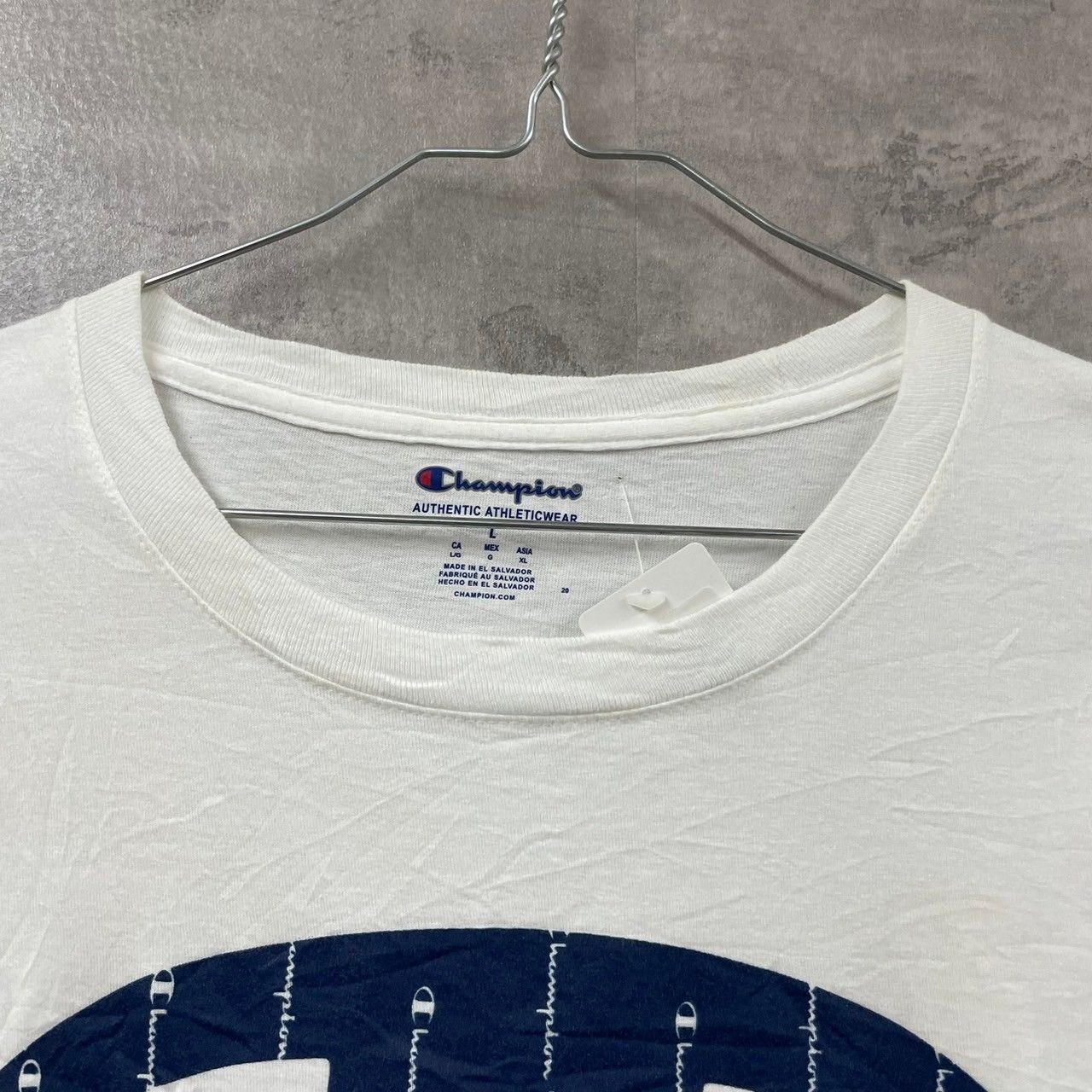 Champion チャンピオン ホワイト Tシャツ 半袖 L メンズ コットン クルーネック ビッグロゴ 刺繍ロゴ RN15763 USA 海外輸入  古着 TK10393 - メルカリ