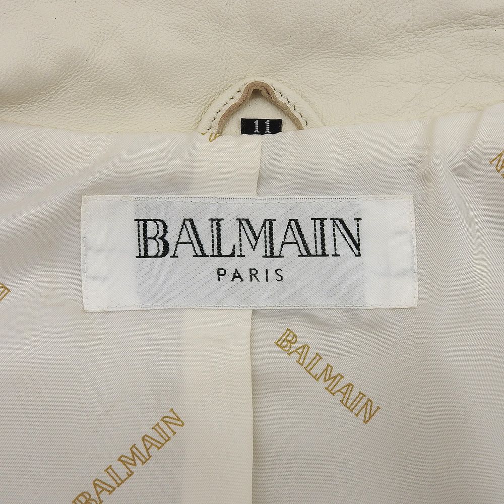 極美品 BALMAIN バルマン レザー ジャケット ホワイト サイズ 11 BALMAIN バルマン レザー ジャケット 羊皮 ラムレザー 13号 LL