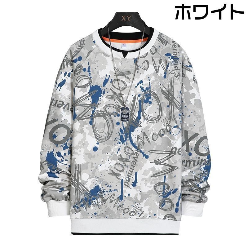 トレーナー メンズ クルーネック 柄 ロゴ 長袖 Tシャツ トップス