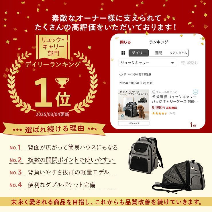 neDOGkoセレクト|広がるドッグ-キャットキャリーバックパック|グレー