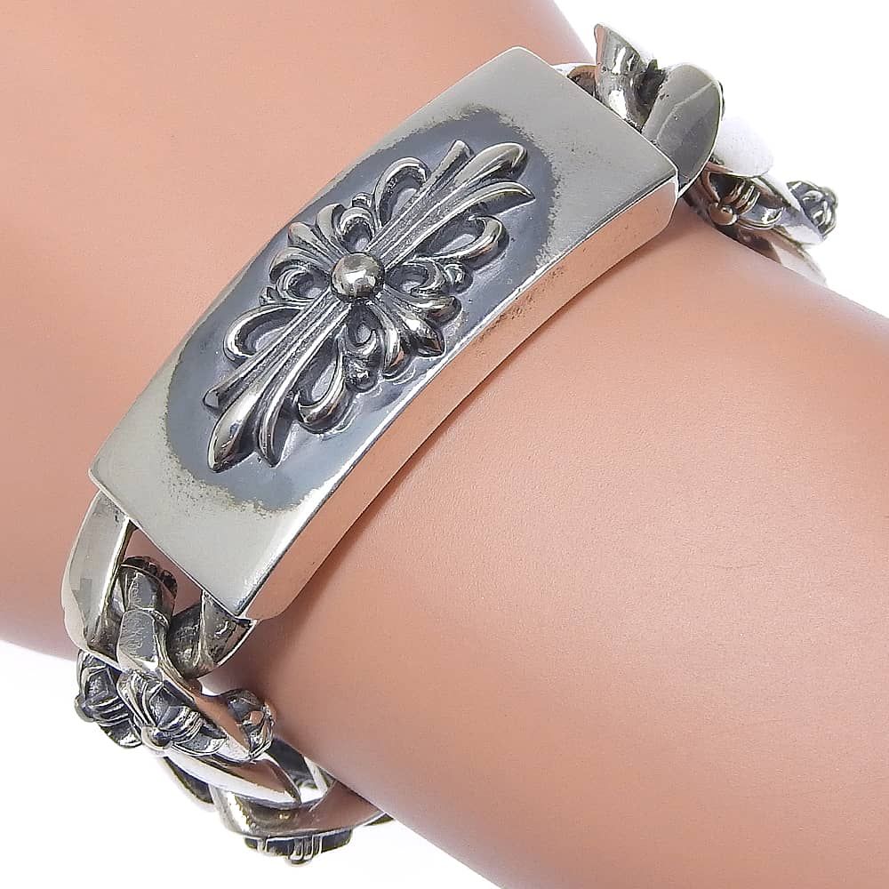 クロムハーツ ダブルIDフローラルダガー オールドシルバーブレスレット CHROME HEARTS クロムハーツ ダブルID フローラル ダガー