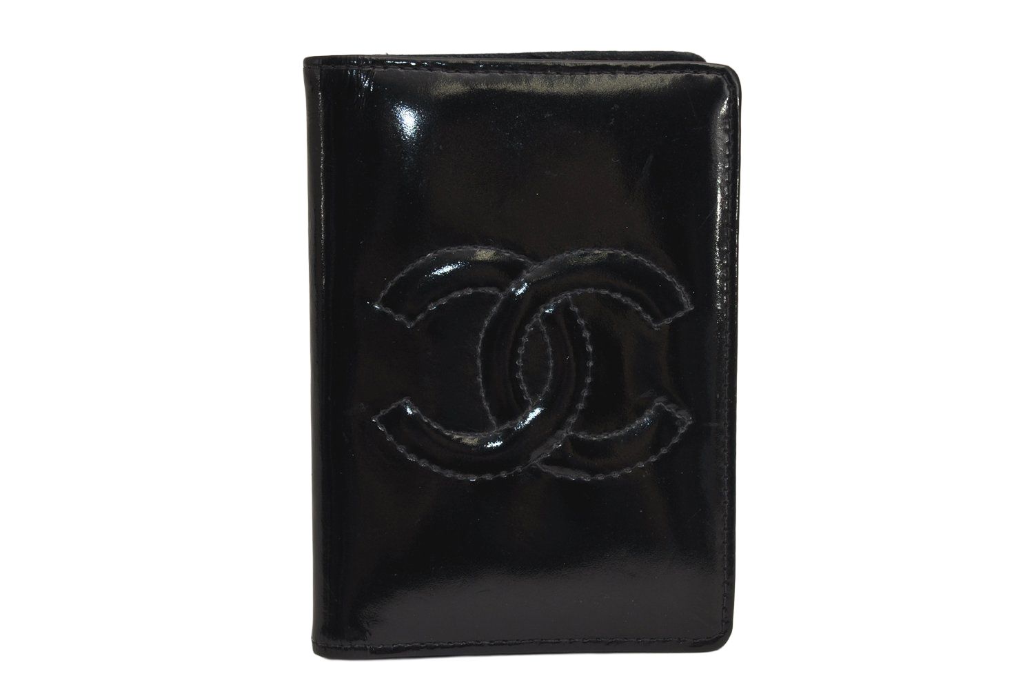CHANEL シャネル ヴィンテージ エナメル CC ロゴ カードケース 財布 ブラック 7627M
