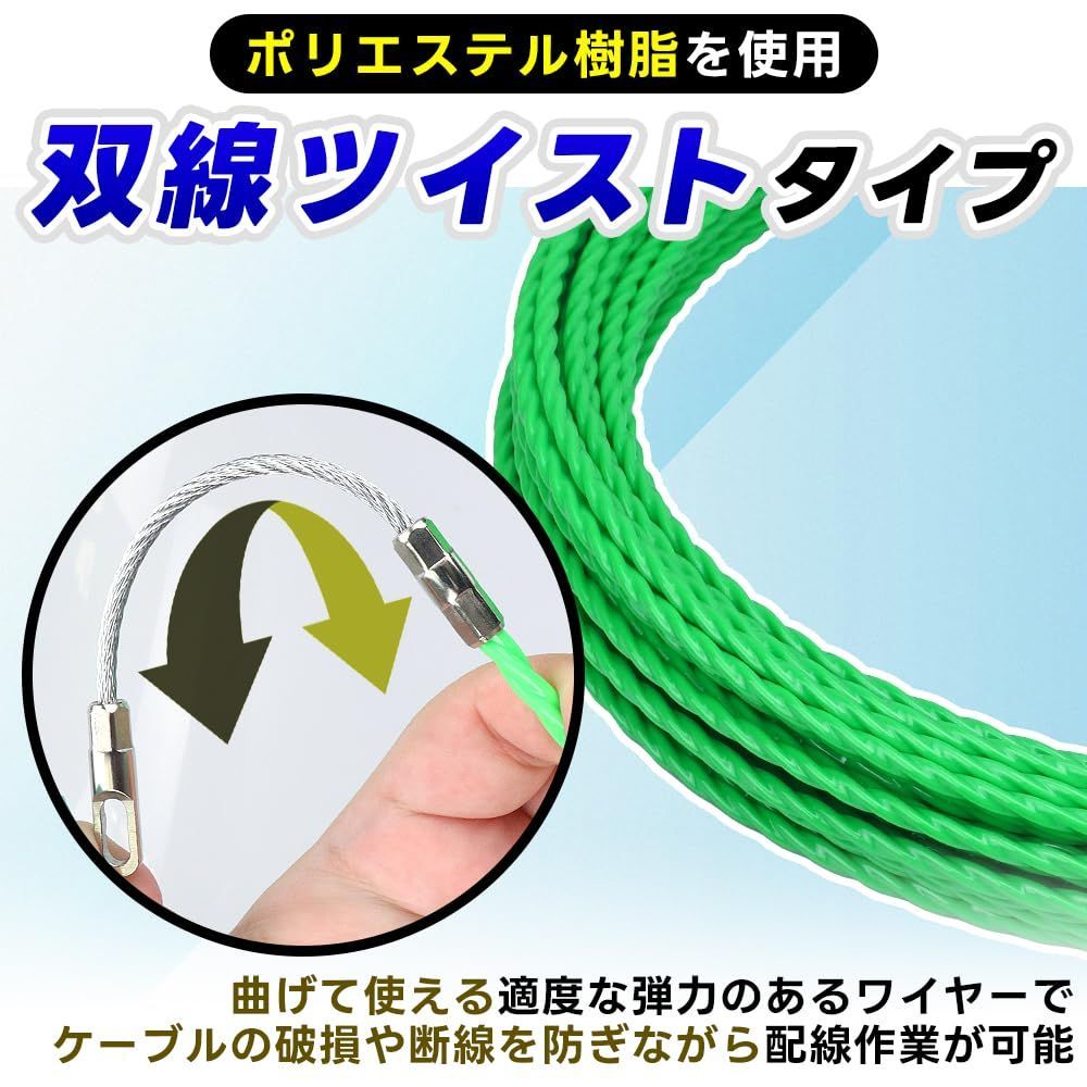 数量 入線ワイヤー 30m ロッド径4.5mm スチール製 通線工具 スリムヘッド 湾曲タイプ 防水加工 通線ワイヤー