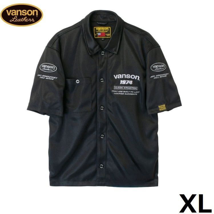 VANSON バンソン TVS2505S メッシュワークシャツ ブラック|シルバー XLサイズ ストレッチ生地