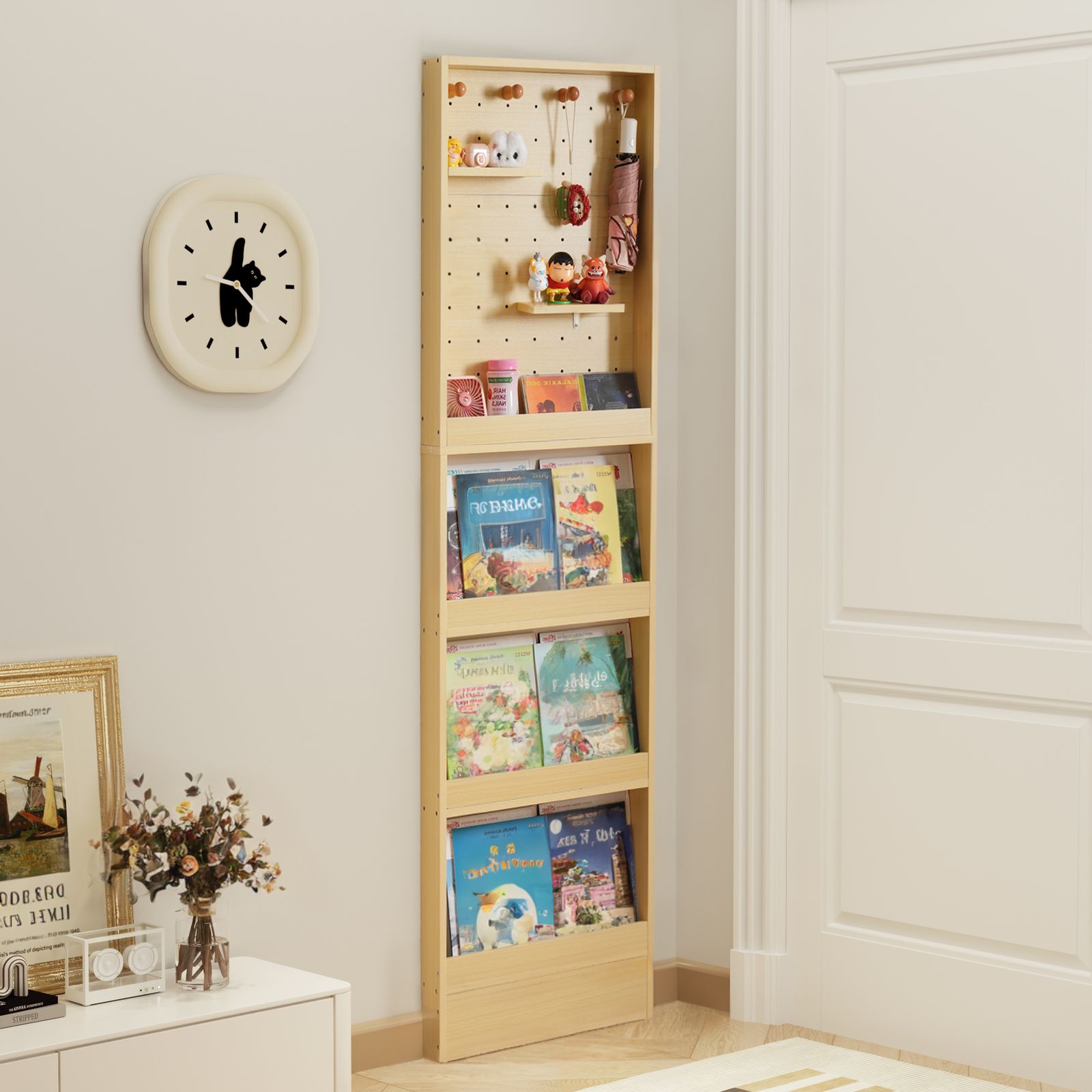 「54％割」 本棚 大容量 奥行約10cm スリム 省スペース収納 隙間収納 スリムラック 絵本ラック オープンラック おしゃれ 家具 大容量 木製 コンパクト収納 収納ラック リビング 収納棚  N504P234476A
