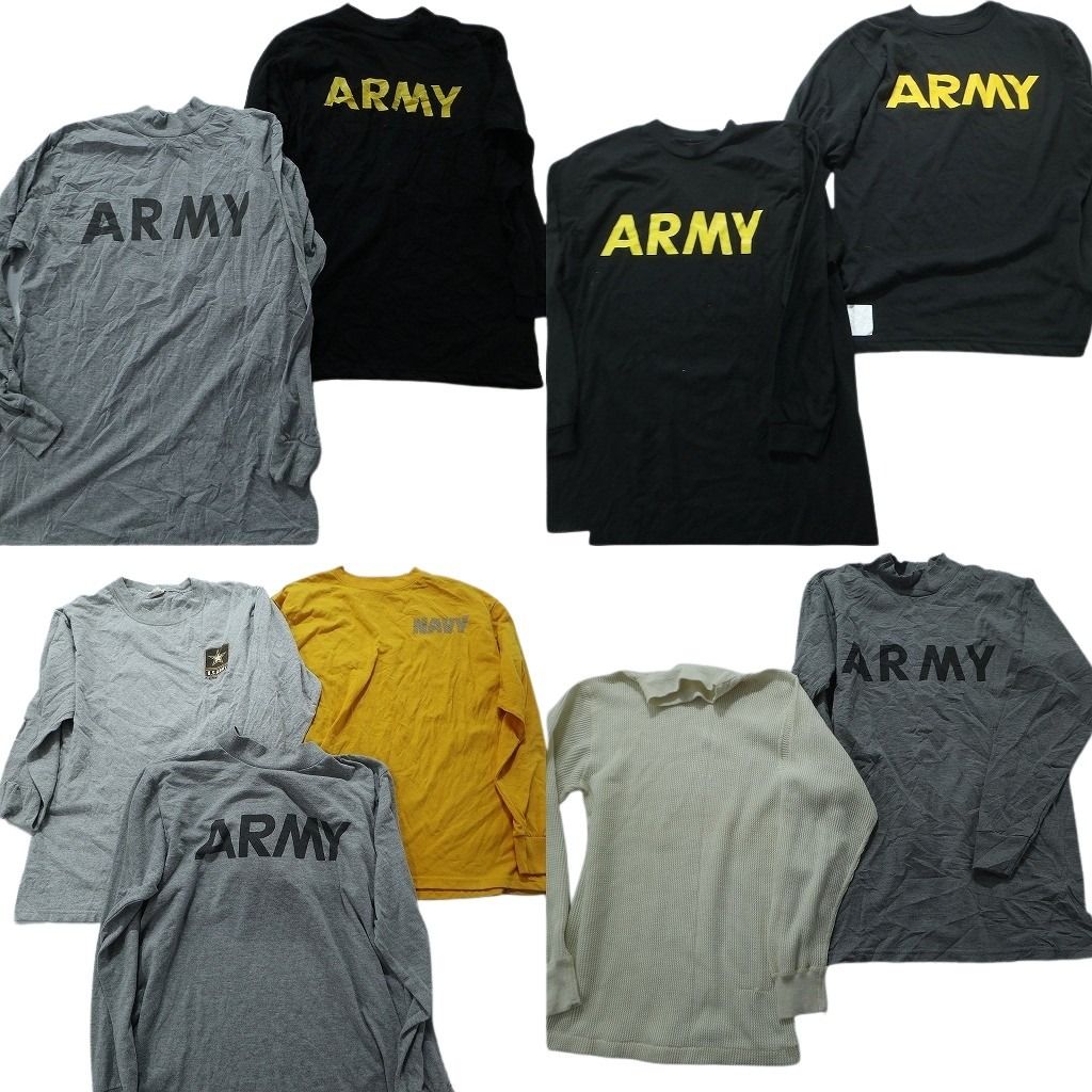 古着卸 まとめ売り ミリタリー 長袖Tシャツ 9枚セット (メンズ S /M ) ARMY ブラック グレー サーマル ハイネック NAVY MW2879