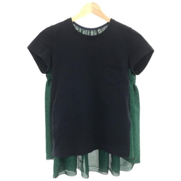 sacai ポルカドット　バックフレアTシャツ sacaiサカイ19SSPolkaDotTopポルカドットバックフレアTシャツネイビー